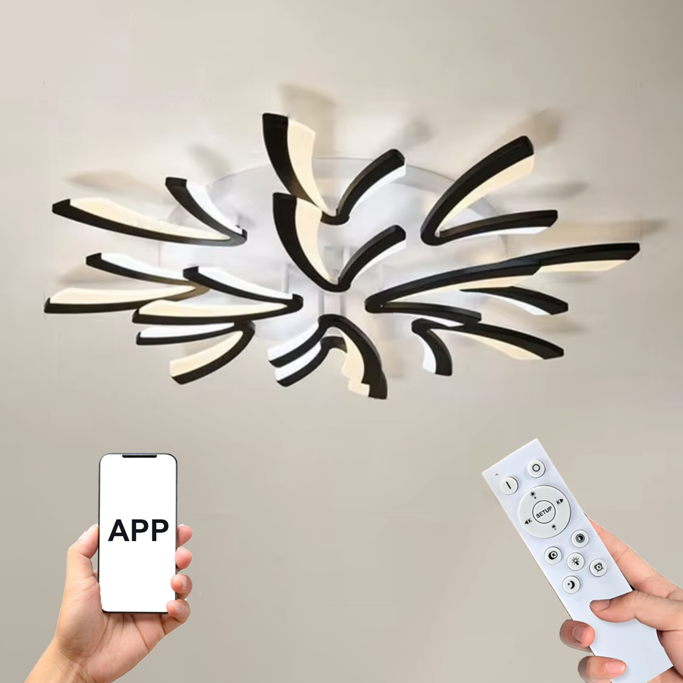 LED Полилей / абажур с абстрактен дизайн и Смарт контрол - APP и диста