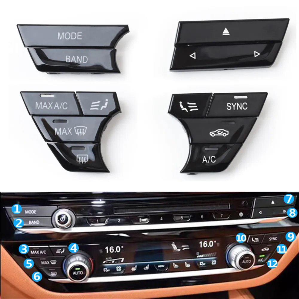 Комплект 12 броя бутони за климатик черен гланц за BMW 5 7 серия G30 G
