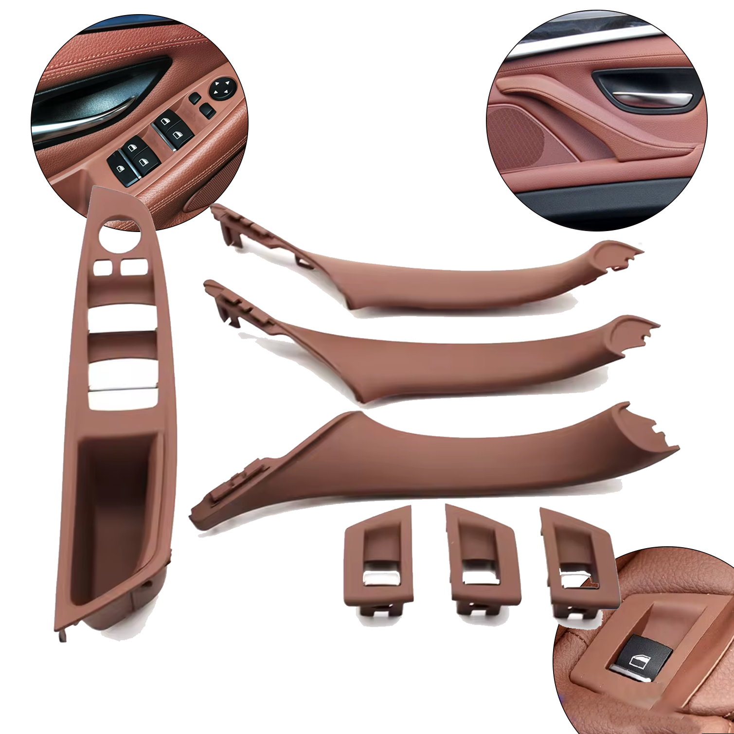 Цял комплект интериорни дръжки за BMW 5 серия F10 F11, кафеви, вътрешн