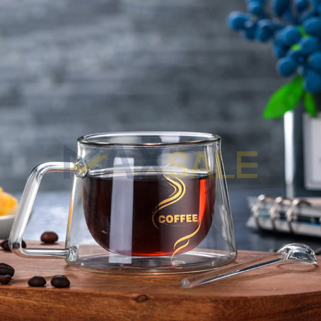 Двустенна чаша за кафе с дръжка и надпис "Coffee" 200мл