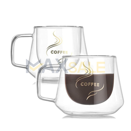 Комплект 2 двустенни чаши 200 мл – разчупен модерен дизайн „Coffee“