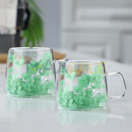 Двустенни дизайнерски чаши Green Blossom – комплект 2бр, 200 мл