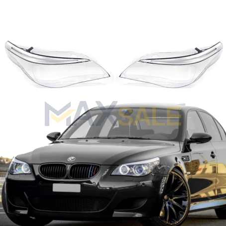 Комплект стъкла за фарове с вежди за BMW 5 E60 E61 facelift Dynamic drive, 2006-2010, ляво и дясно 