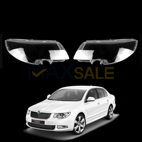 Комплект стъкла / капаци за фарове Skoda Superb 2 (09-12), ляво и дясно 