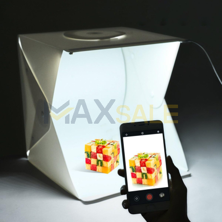 Фото кутия за продуктова фотография 40x40x40см с вградено осветление и два фона 