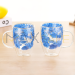 Флорален сет от 2бр двустенни чаши със сини цветя, 350 мл
