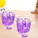 Сет 2бр флорални двустенни чаши с вградени лилави цветя, 350мл