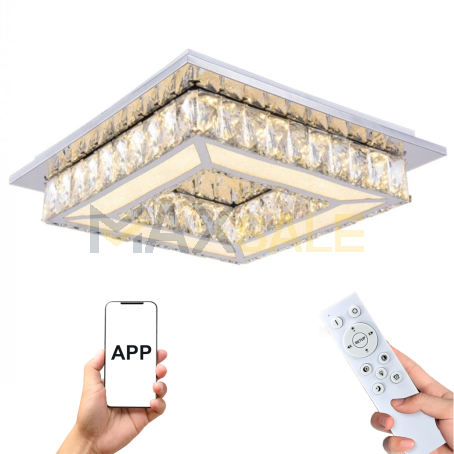 Луксозен LED Абажур с кристален ефект – квадратен дизайн с дистанционно и APP управление