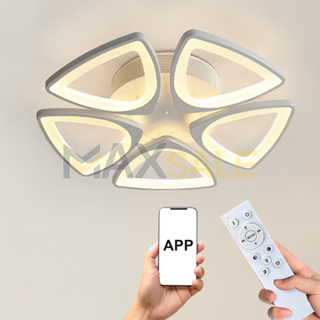 Модерен LED Абажур с Формата на Цвете – 5 Листа с  Дистанционно и APP Управление, 3 Цвята Светлина