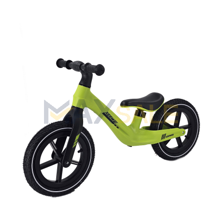 Баланс колело за деца с надуваеми гуми и регулираща се седалка – светло зелено