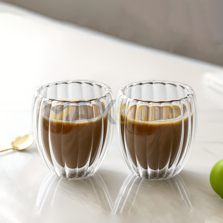 Комплект от 2 наребрени двустенни чаши 150 мл – елегантен релефен дизайн