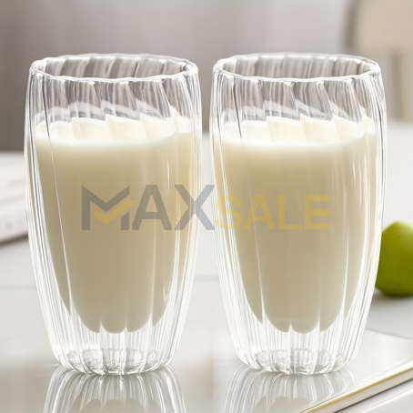 Сет 2 бр. двустенни чаши 450 мл – стилен наребрен силует