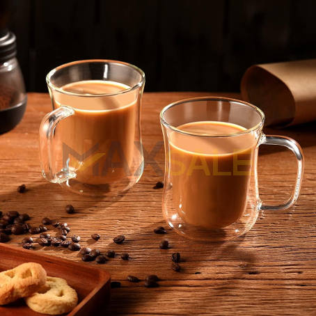 Сет 2 бр. двустенни кафе чаши 220 мл – модерна извита форма