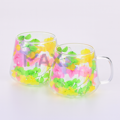 Двустенни чаши с многоцветни цветчета арт серия – сет 2бр, 200 мл