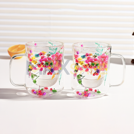 Комплект “Vivid Garden” – 2бр двустенни чаши с ярки цветчета, 400 мл