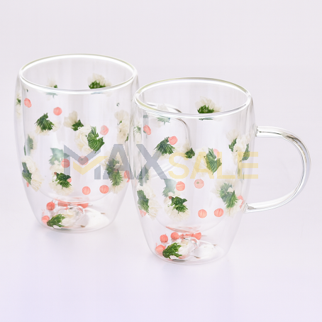 Елегантни термо чаши с флорален дизайн в бяло и розово, 350 мл