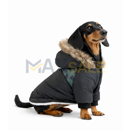 Водоустойчиво зимно яке за куче с подплата от пух и камуфлажен акцент, черно
