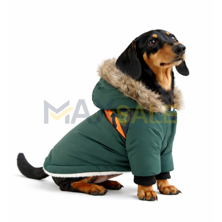 Водоустойчиво зимно яке за куче с подплата от пух и камуфлажен акцент, зелено