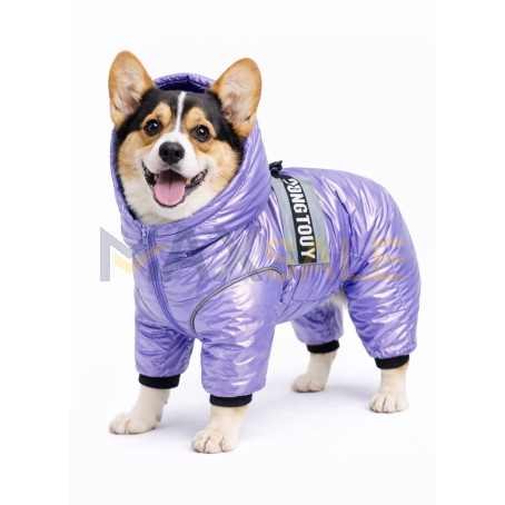 Зимно водоустойчиво яке за куче с пълно покритие и лилав стилен дизайн