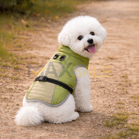 Зимно топло кучешко яке с мека подплата, водоустойчиво и регулируемо – зелено