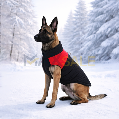 Стилно водоустойчиво яке за кучета в черно и червено с топла подплата