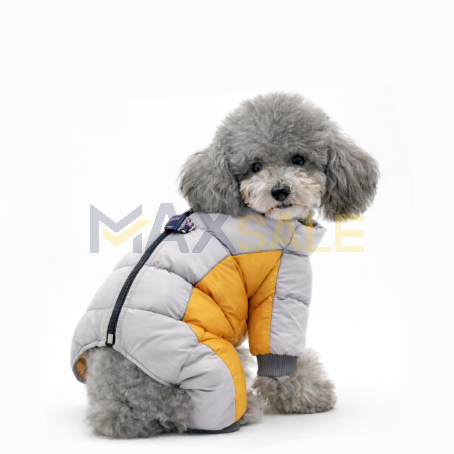 Зимно двуцветно яке за куче с пълно покритие и топла подплата в сиво и жълто