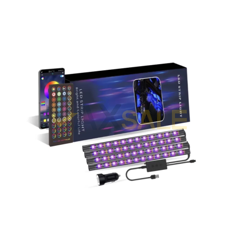 Мултифункционални RGB LED ленти за интериорно осветление на автомобил с USB, с дистанционно и приложение / App