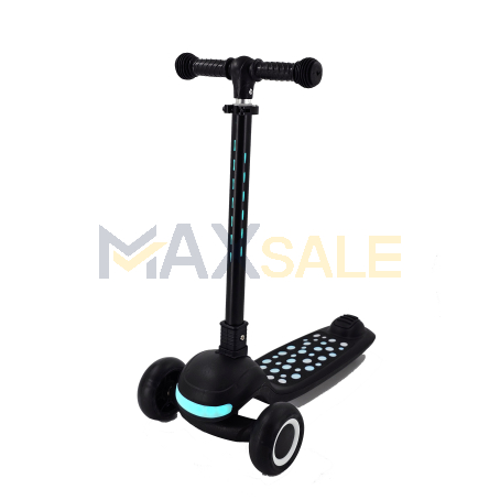 Сгъваема светеща тротинетка - триколка черна с музика – 8 светлини и 4 мелодии