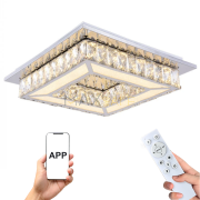 Луксозен LED Абажур с кристален ефект – квадратен дизайн с дистанционно и APP управление