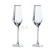 Сет 2 изискани чаши със златист кант за шампанско, просеко и пенливо вино, 230мл