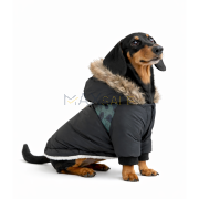 Водоустойчиво зимно яке за куче с подплата от пух и камуфлажен акцент, черно