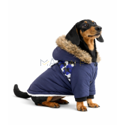 Водоустойчиво зимно яке за куче с подплата от пух и камуфлажен акцент, синьо