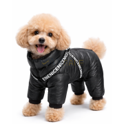 Топло зимно яке за куче с вграден повод, черно