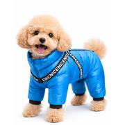 Топло зимно яке за куче с вграден повод, синьо