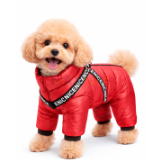 Топло зимно яке за куче с вграден повод, червено