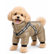 Топло зимно яке за куче с вграден повод, кафяво