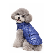 Топло синьо яке за кучета с водоустойчива защита, стилен капитониран дизайн и джобче на гърба