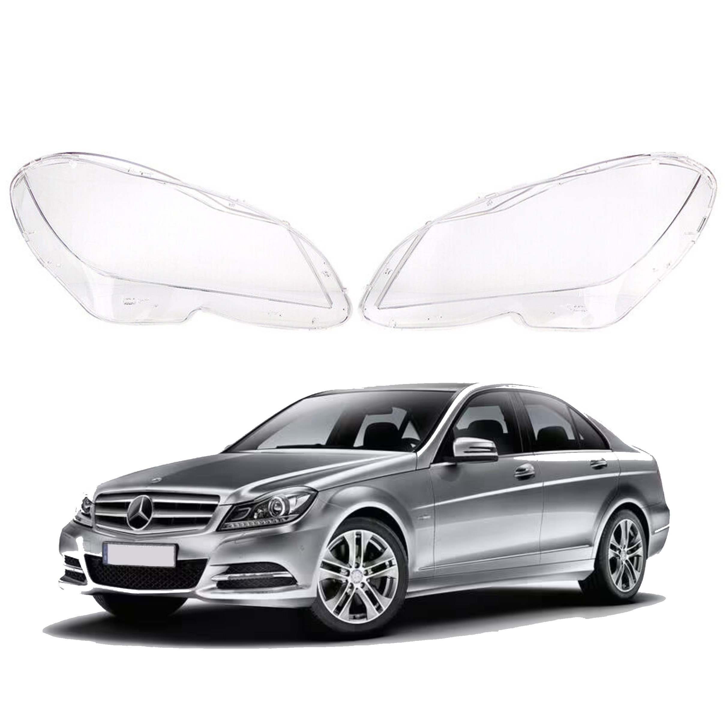 Комплект стъкла за фарове на Mercedes-Benz C class W204 (11-14), ляво 