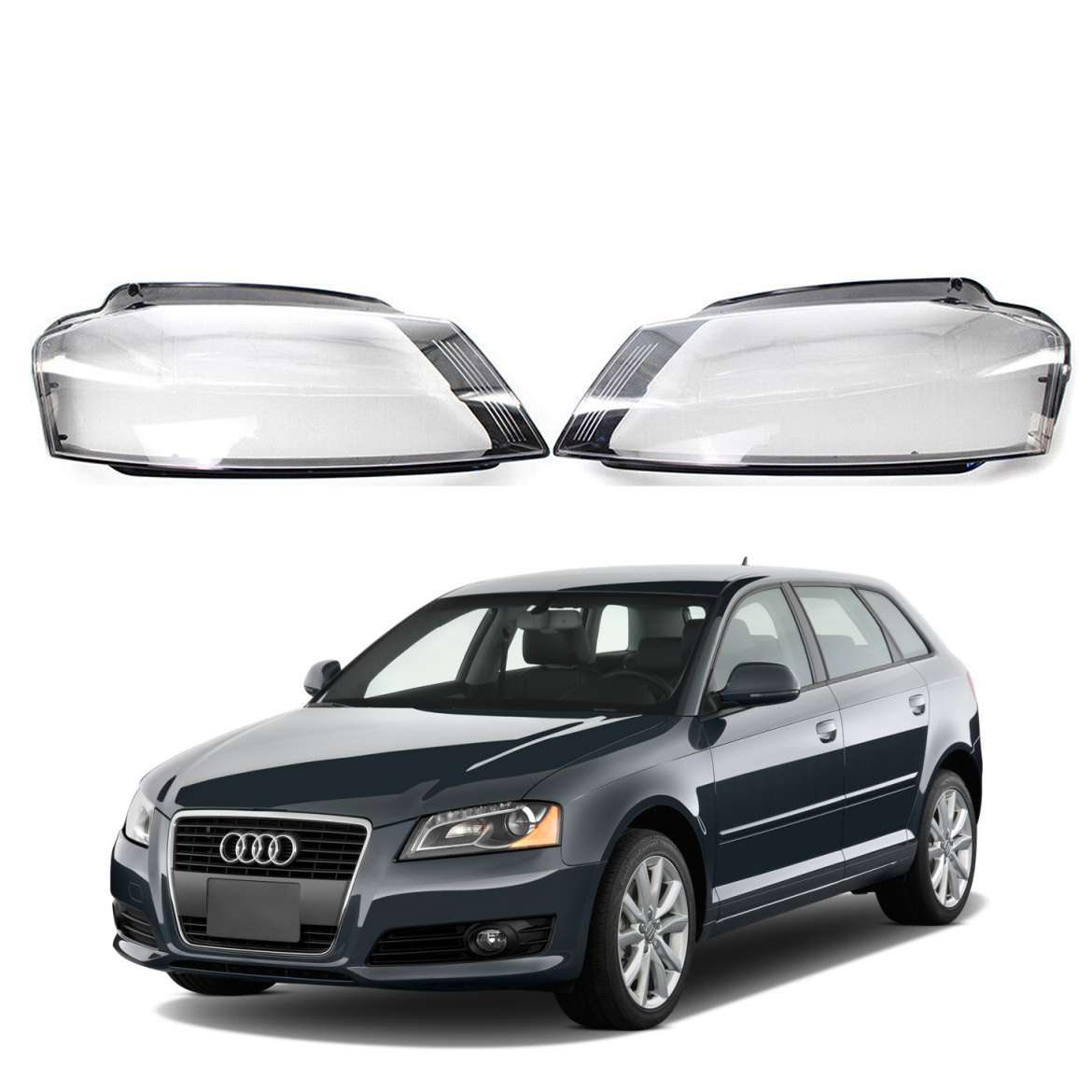 Комплект стъкла за фарове на  Audi A3 8P (09-12), ляво и дясно 