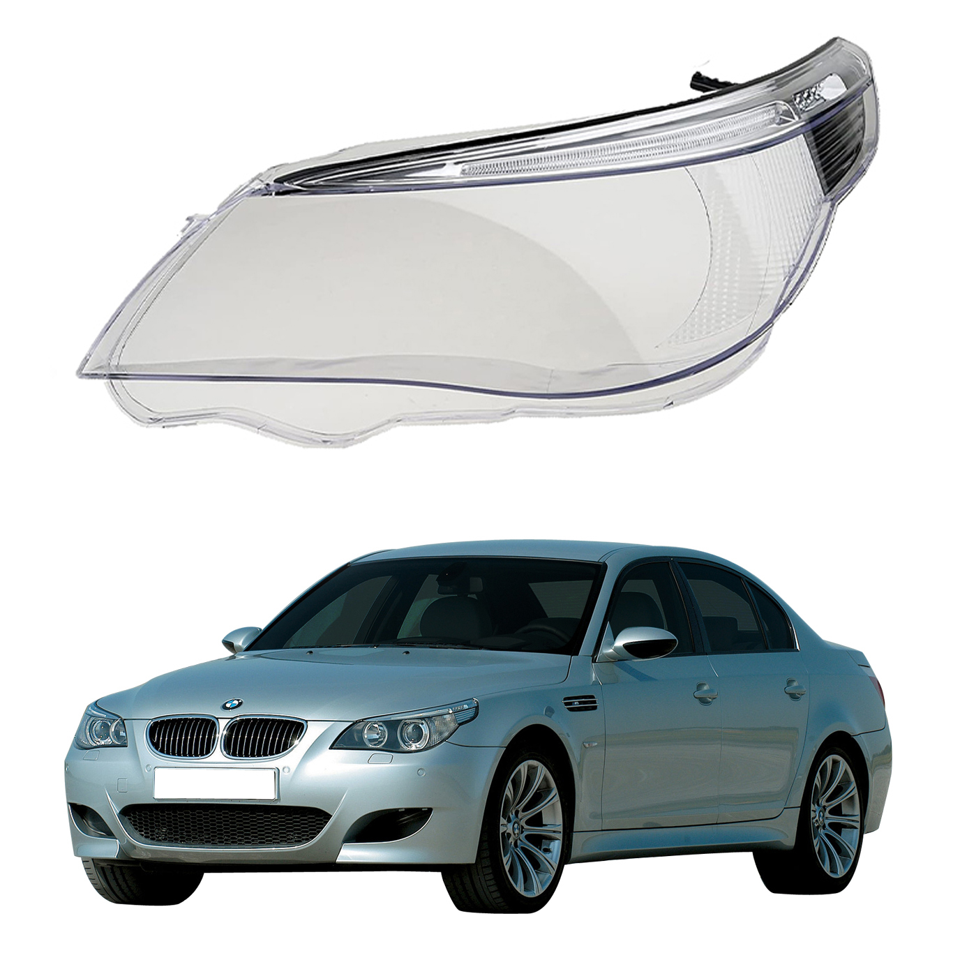 Ляво стъкло за фар с вежди за BMW 5 E60 E61, 2003-2007