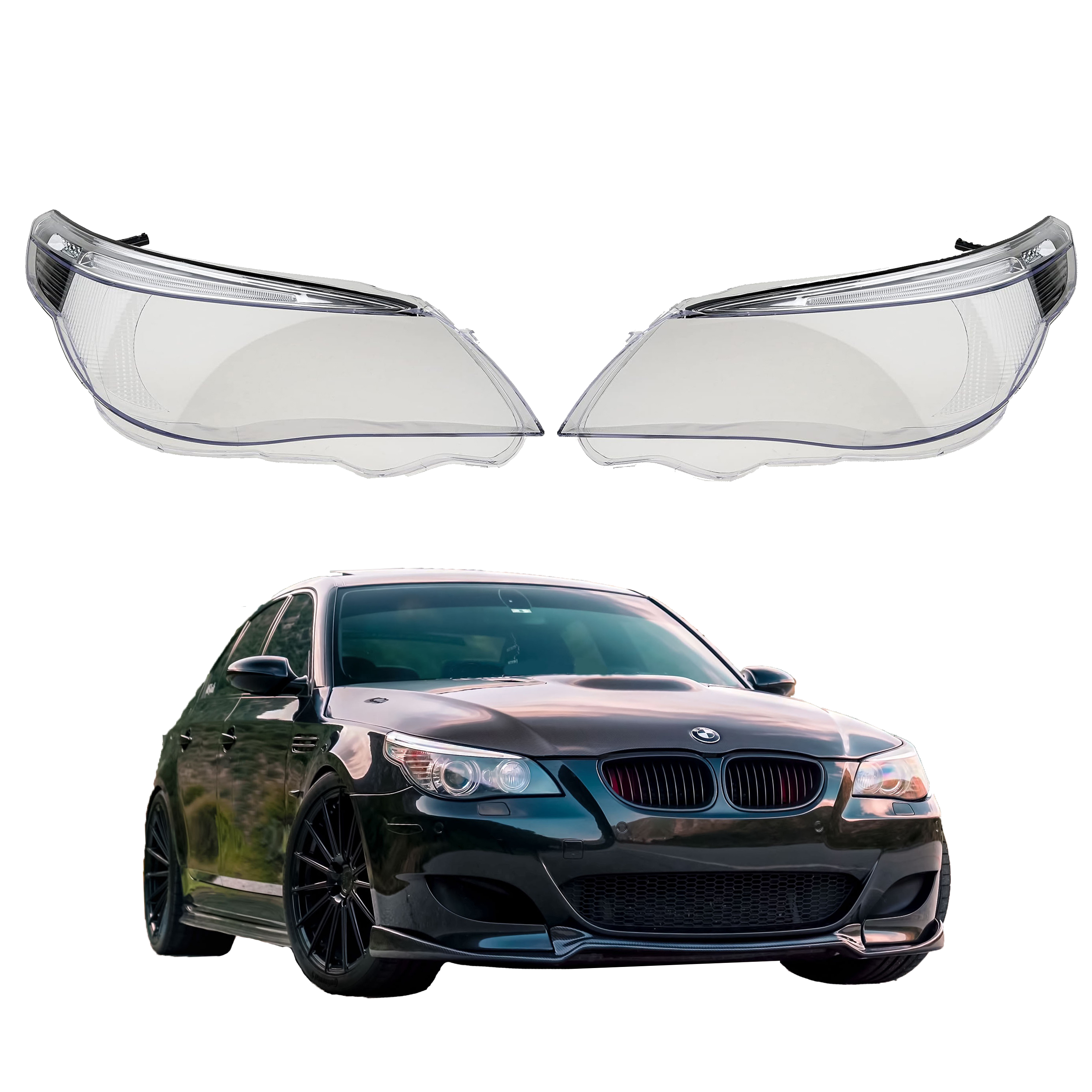 Комплект стъкла за фарове с вежди за BMW 5 E60 E61, 2003-2010  
