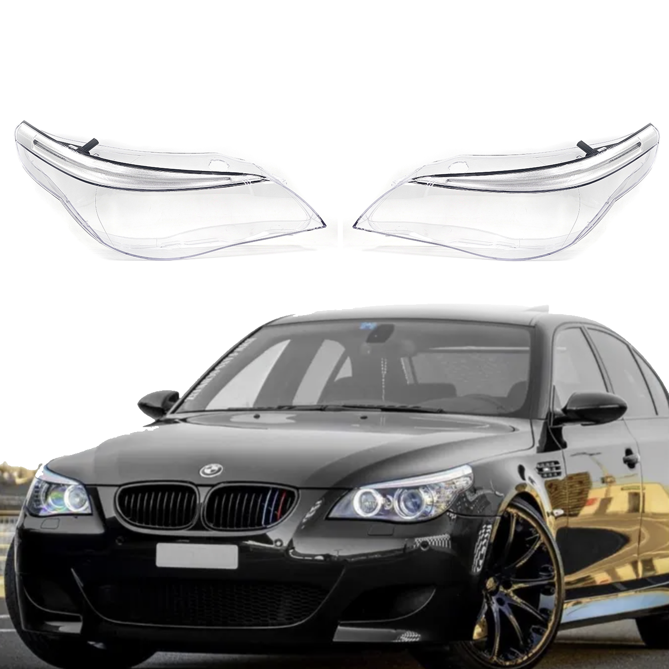 Комплект стъкла за фарове с вежди за BMW 5 E60 E61 facelift Dynamic dr