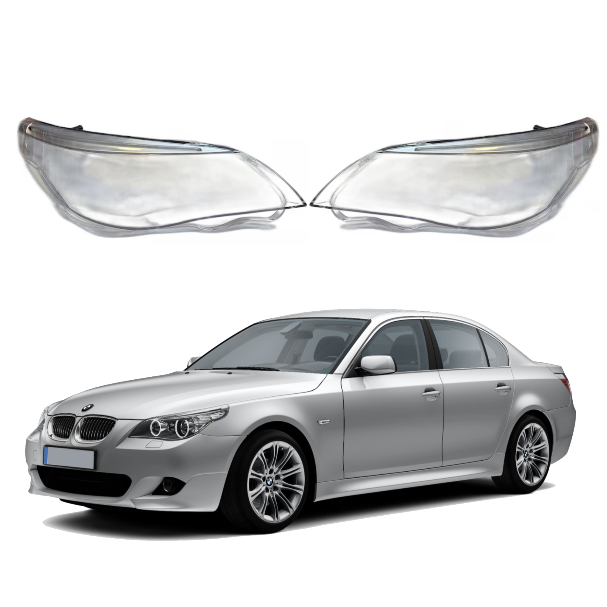 Комплект стъкла за фарове с вежди за BMW 5 E60 E61 facelift, 2006-2010