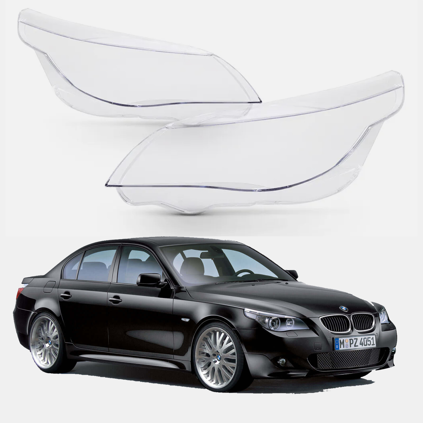 Комплект стъкла капаци за фарове за BMW 5 E60 E61, 2003-2010, ляво и д
