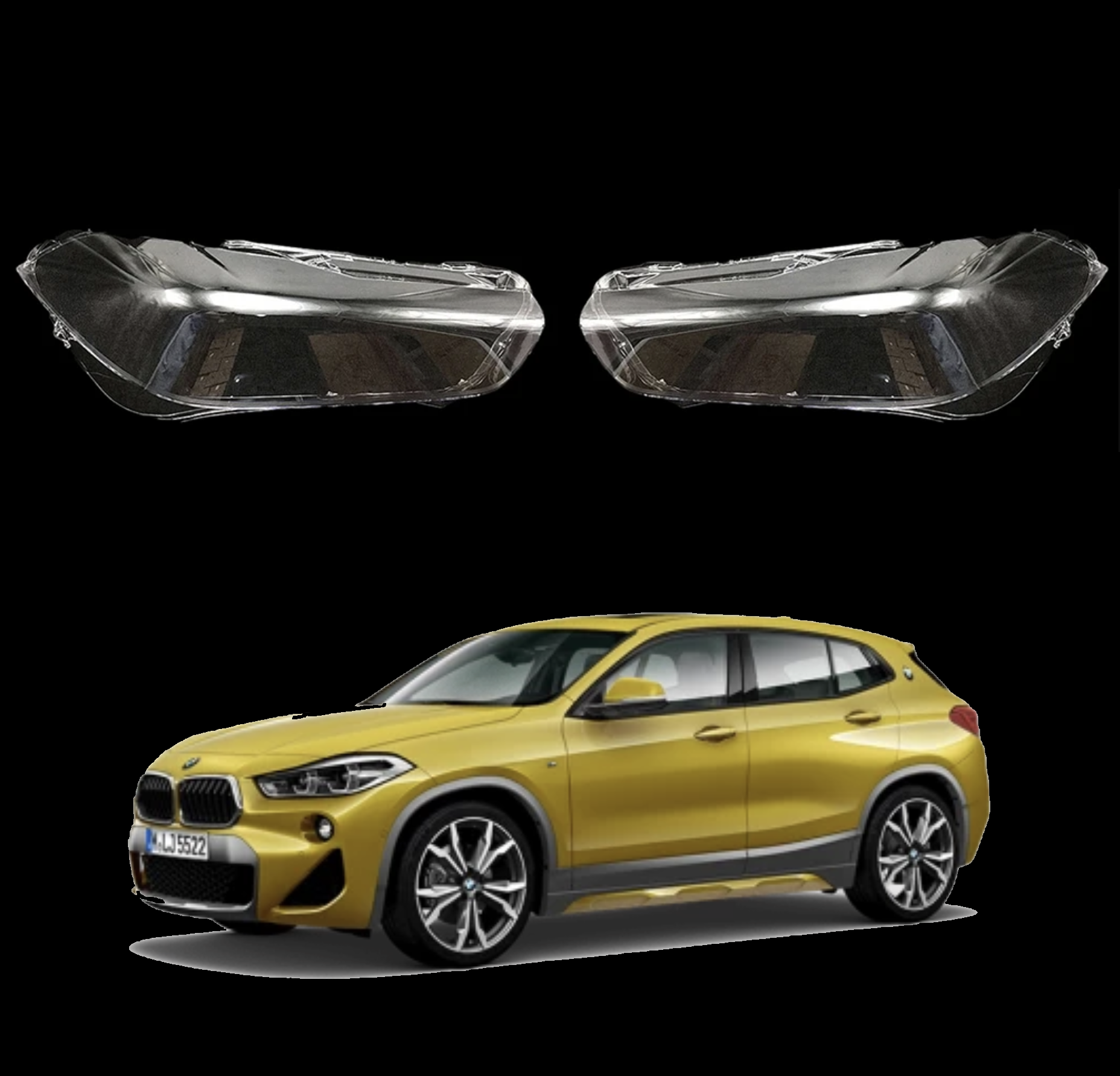 Комплект стъкла / капаци за фарове за BMW X2 F39 (18-22), ляво и дясно