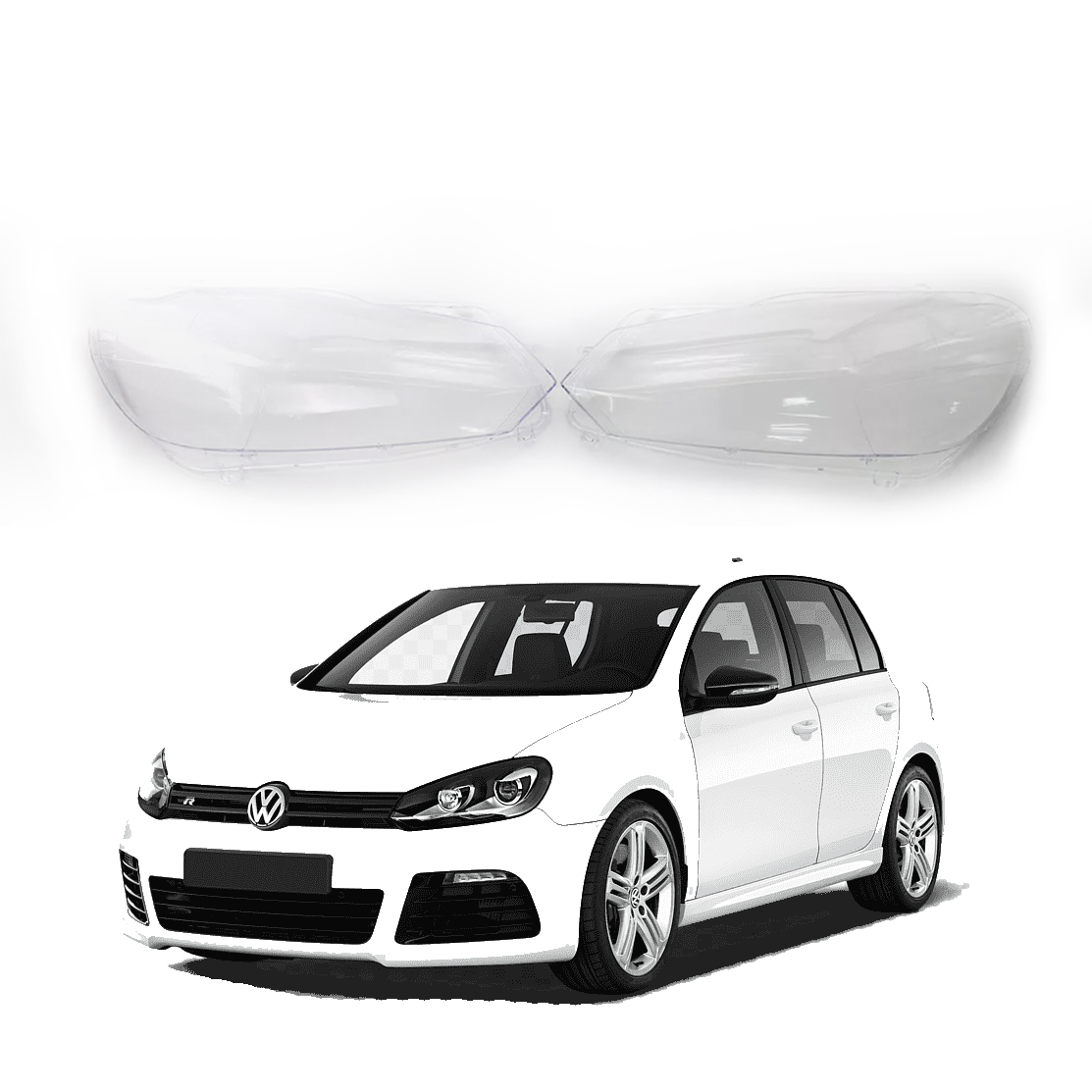 Комплект стъкла / капаци за фарове за VW Golf 6 (09-13), ляво и дясно 