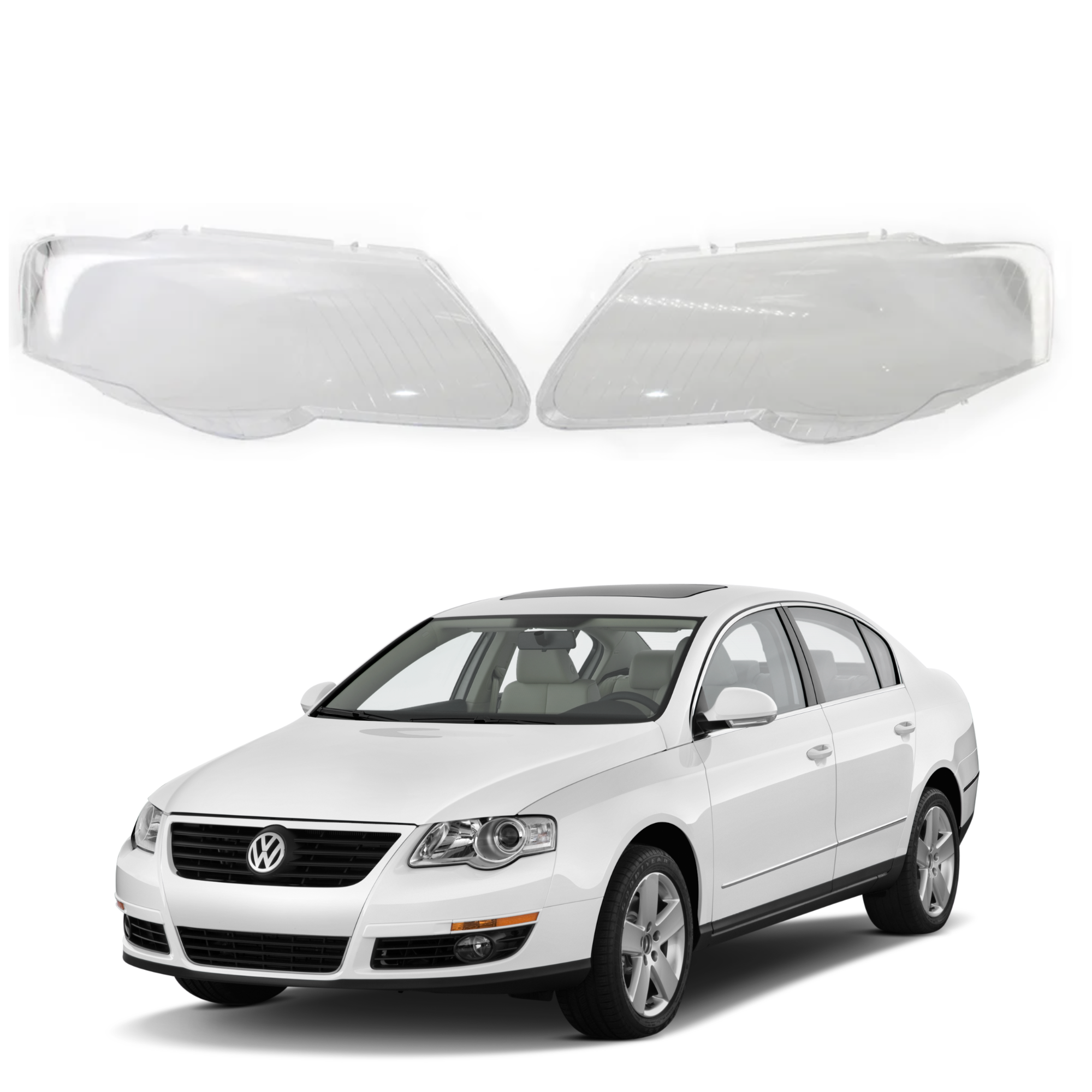 Комплект стъкла / капаци за фарове VW Passat B6 (06-11), ляво и дясно 
