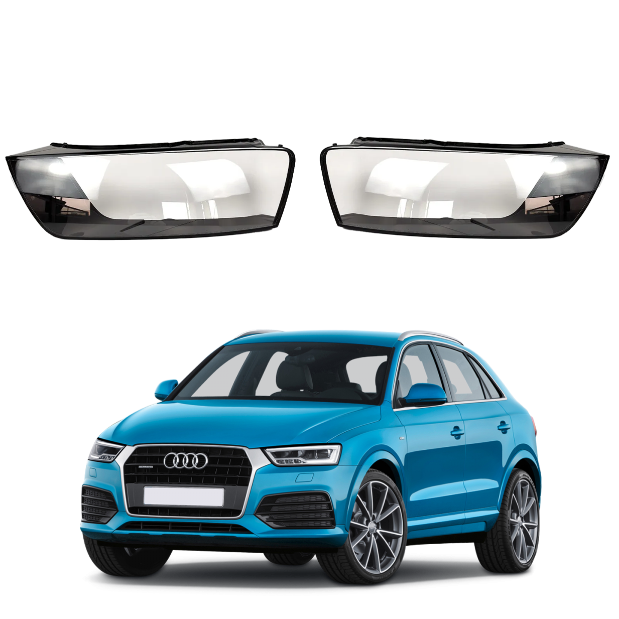 Комплект стъкла / капаци за фарове Audi Q3 (15-18), ляво и дясно 