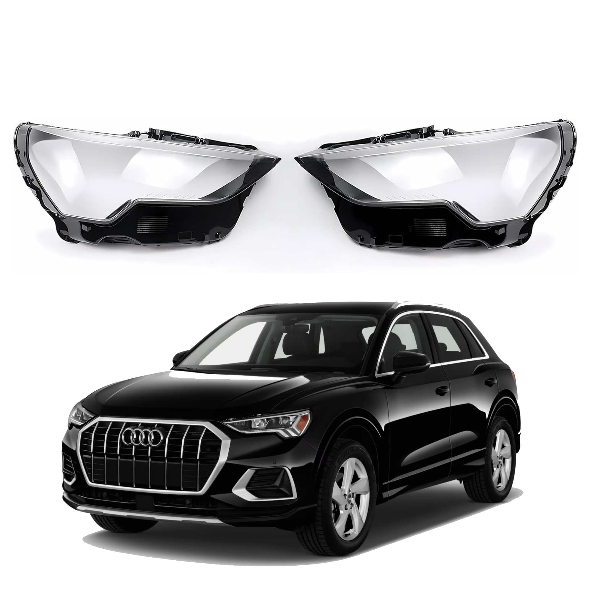 Комплект стъкла / капаци за фарове Audi Q3 (19-22), ляво и дясно 