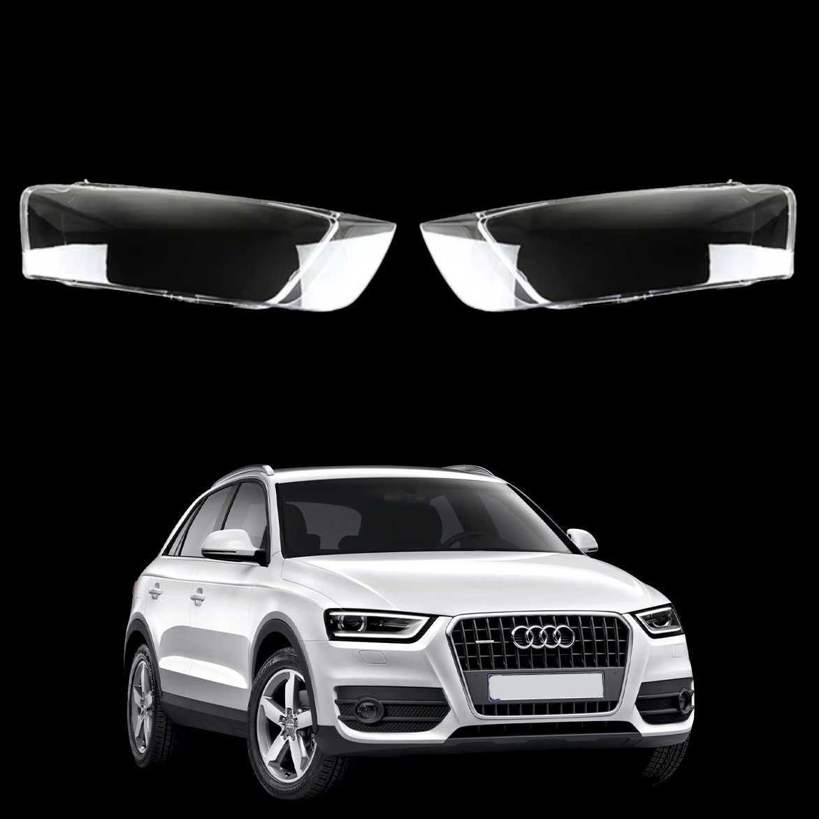 Комплект стъкла / капаци за фарове Audi Q3 (12-15), ляво и дясно 